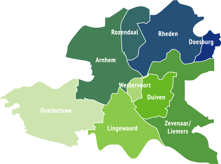 Kaartje gemeenten Midden Gelderland