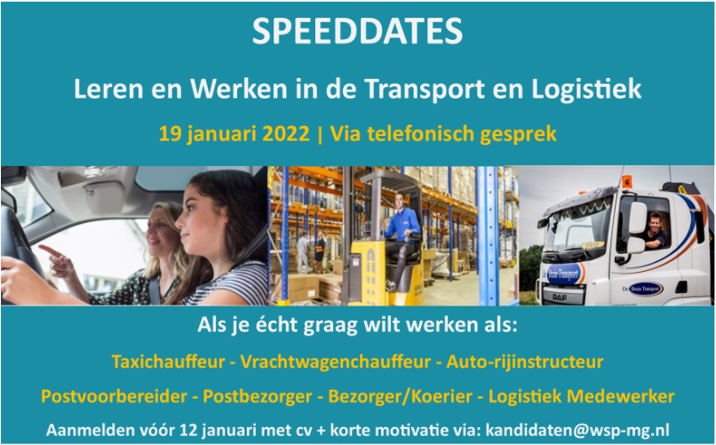 Flyer Speeddates Leren en Werken in de Transport en Logistiek