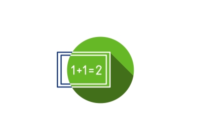 Icoon onderwijs, schoolbord 1+1=2